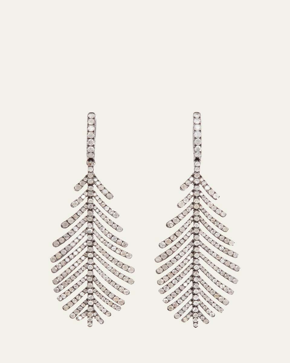 18K White Gold with Black Rhodium Pave Plume Earrings with Gray Diamonds
